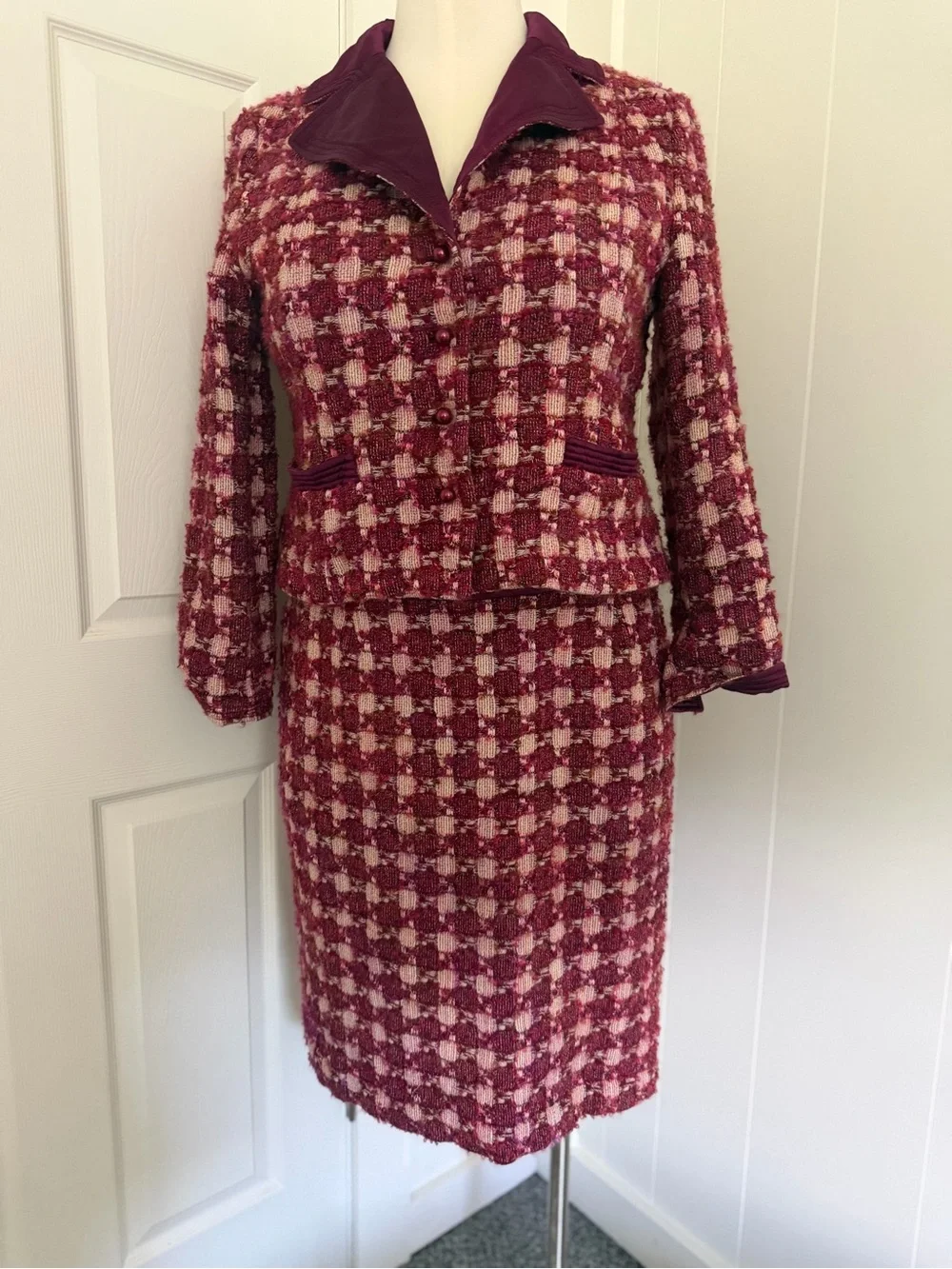 Doncaster Burgundy and Pink Tweed Skirt Suit